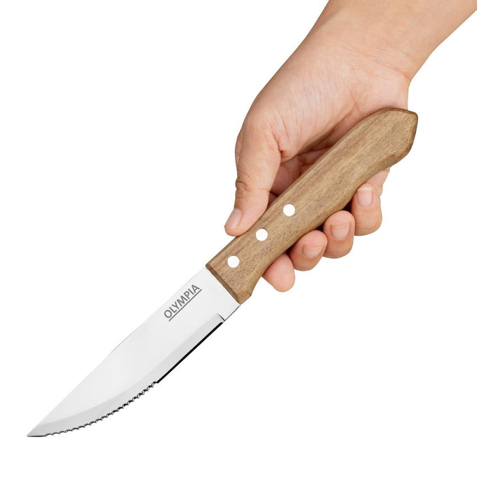 Couteaux à steak manche bois d'acacia 100 % FSC Jumbo 122 mm (lot de 12) - Olympia