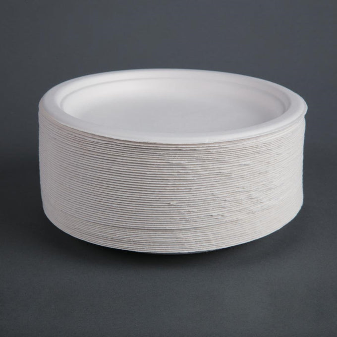 Assiettes en bagasse compostables 17,9 cm (lot de 50) - Fiesta Compostable