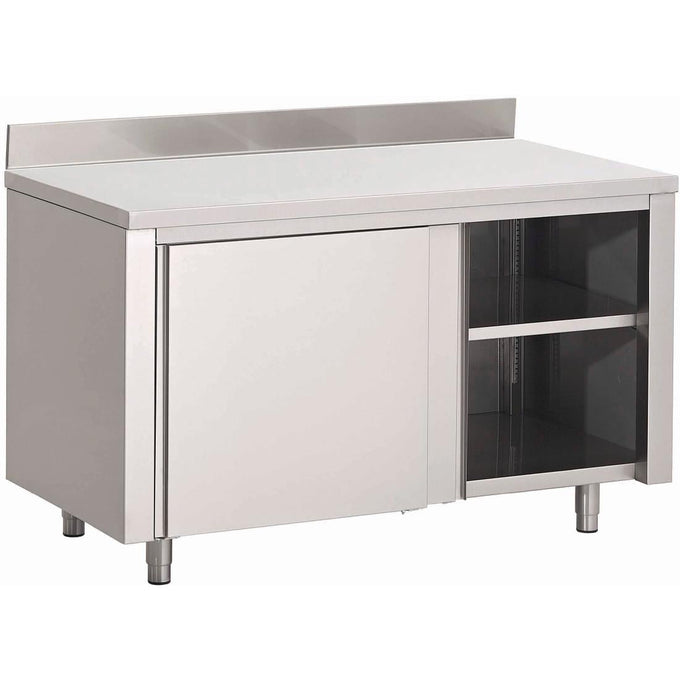 Table armoire inox avec portes coulissantes et dosseret 1500 × 700 × 850 mm - Gastro M