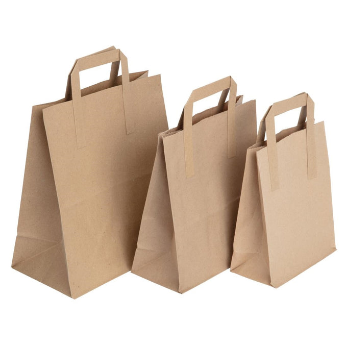 Sacs moyens en papier marron à poignées plates Recyclables (lot de 250) - Fiesta Recyclable