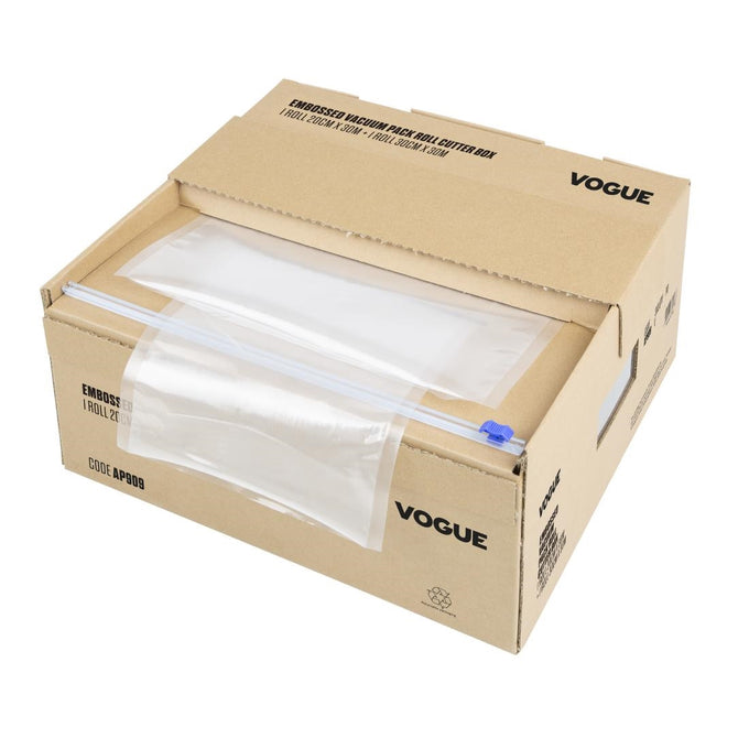 Rouleau d'emballage sous vide avec boîte de découpe (gaufré) 200 mm et 300 mm, lot de 2 - Vogue