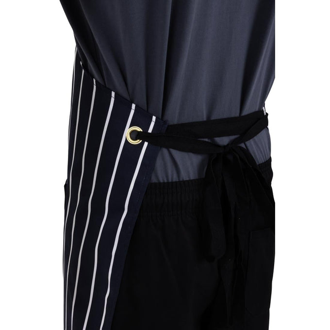 Tablier bavette avec poche rayé marine et blanc - Whites Chefs Clothing