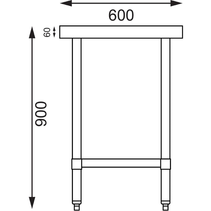 Table de préparation sans rebord en acier inoxydable 900 × 600 mm - Vogue
