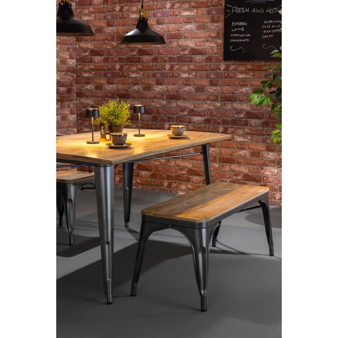 Banc d'intérieur avec assise en bois de manguier et cadre gris acier Bistro 1000 mm (lot de 2) - Bolero