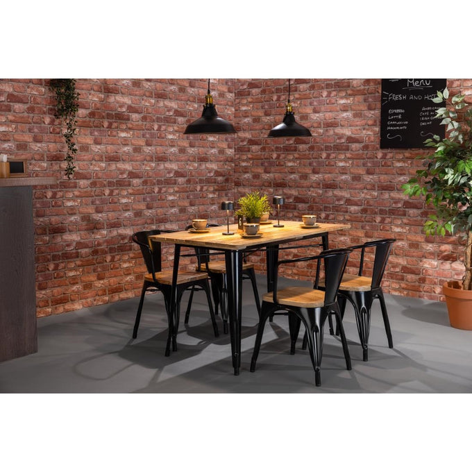 Table à manger à plateau à lattes en bois de manguier et piètement noir Bistro 1200 mm - Bolero