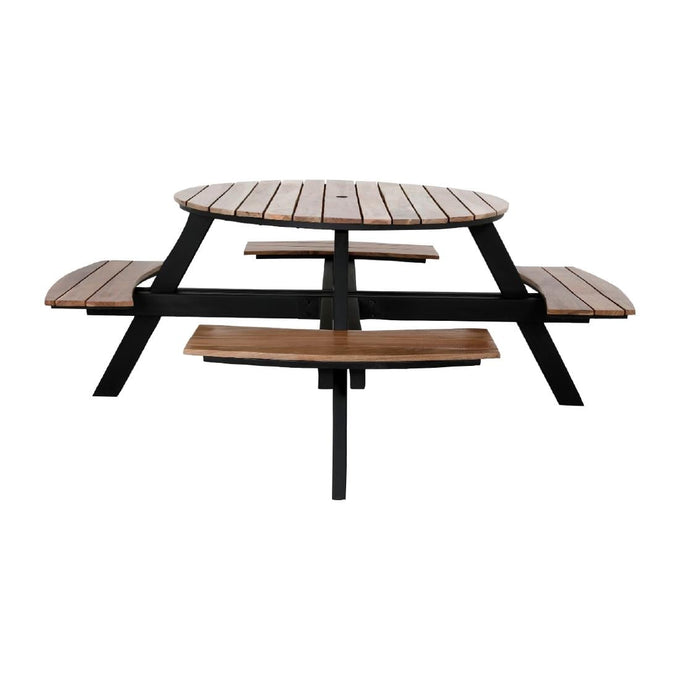 Ensemble table de pique-nique ronde Acacia avec bancs - Bolero