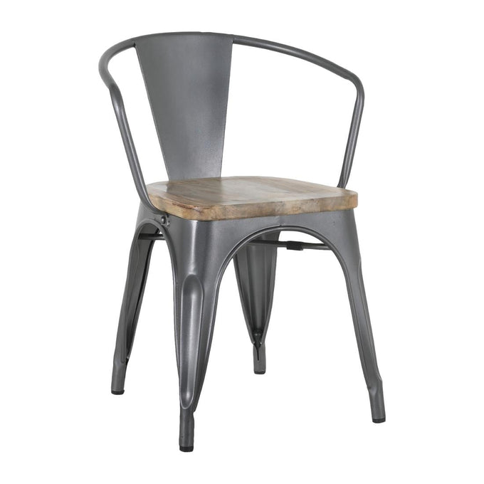 Fauteuils gris acier à dossier incurvé avec assise en bois Bistro (lot de 4) - Bolero