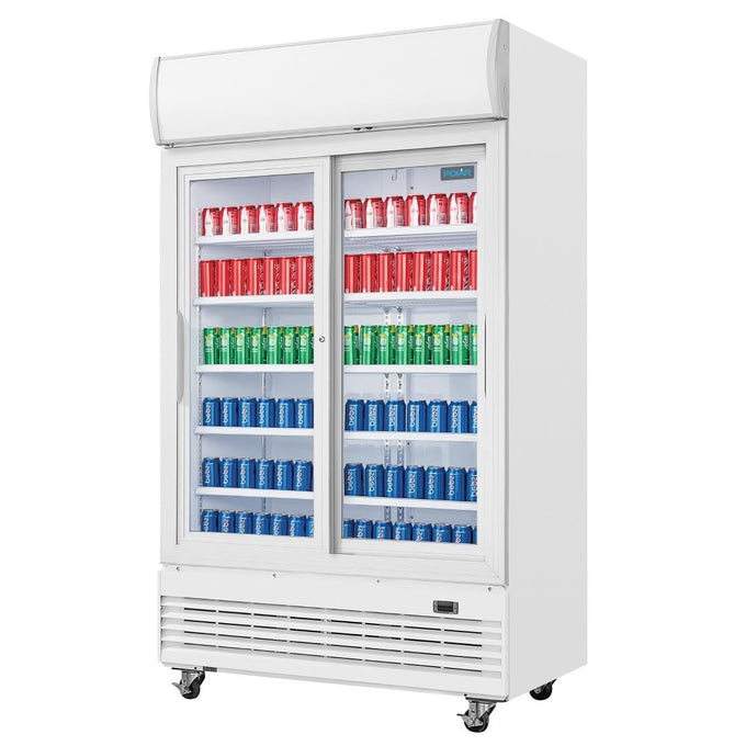 Armoire réfrigérée 2 portes vitrées coulissantes avec caisson lumineux Série G 950 L - Polar