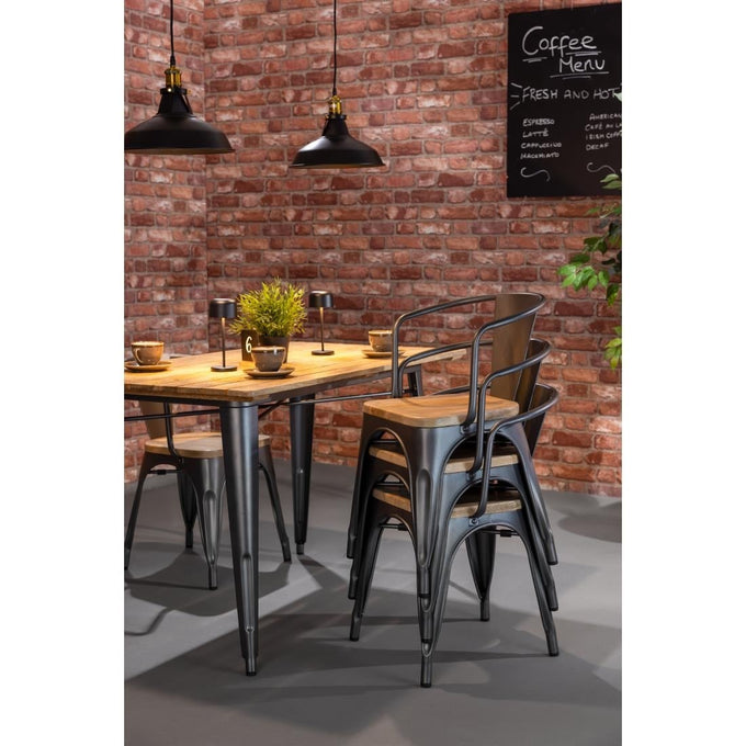 Table à manger à plateau à lattes en bois de manguier et piètement gris acier Bistro 1200 mm - Bolero