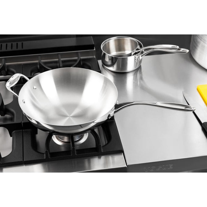 Wok triple épaisseur à fond plat - 4,8 L - Vogue