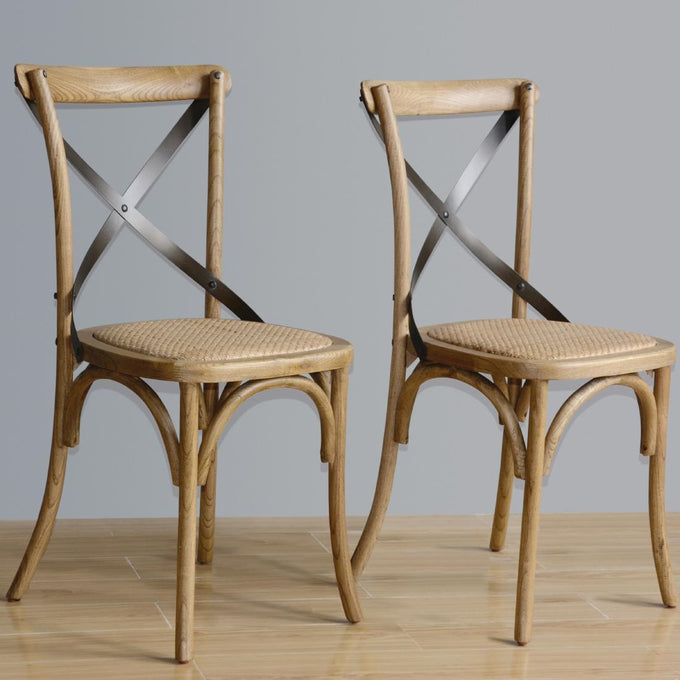 Chaises en bois patiné avec dossier croisé naturel (lot de 2) - Bolero