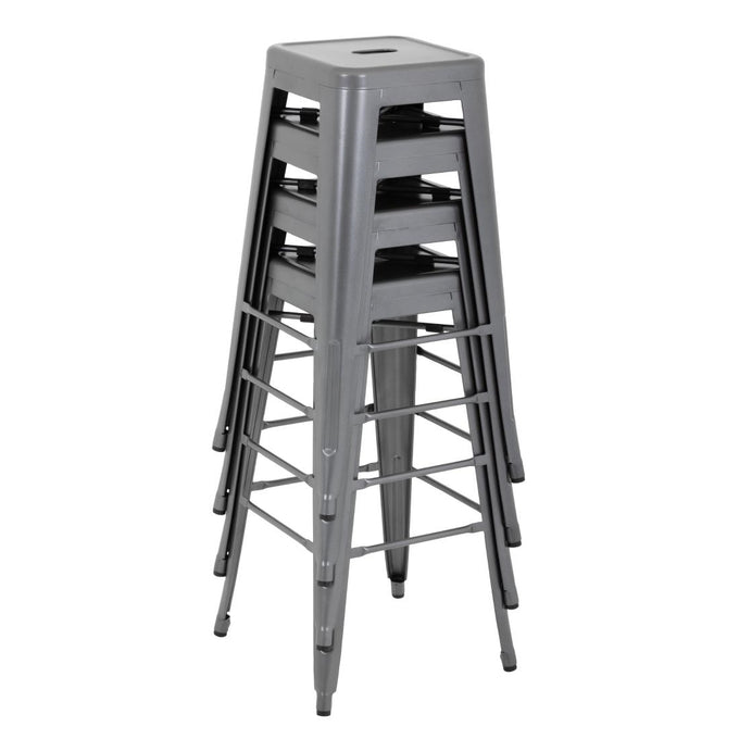 Tabourets hauts en acier galvanisé Bistro gris métallisé (lot de 4) - Bolero