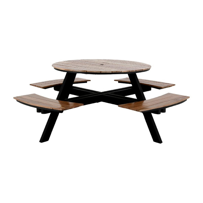 Ensemble table de pique-nique ronde Acacia avec bancs - Bolero