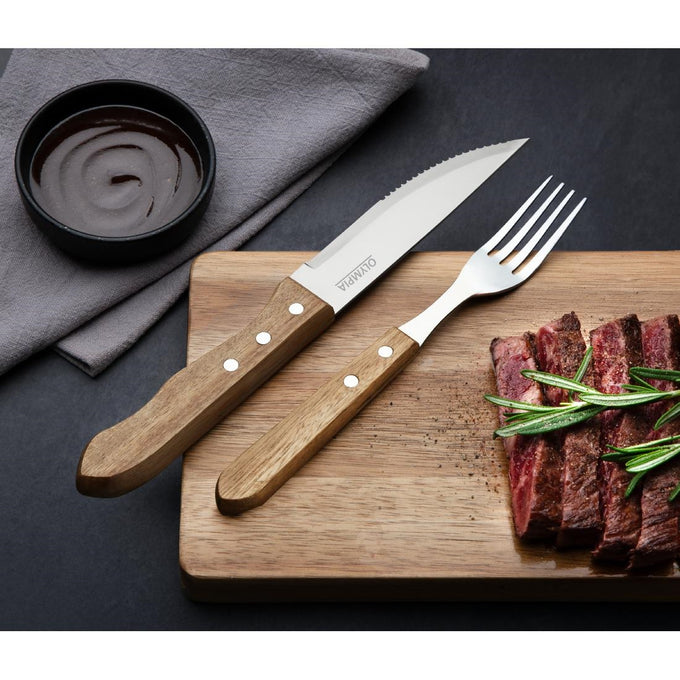 Couteaux à steak manche bois d'acacia 100 % FSC Jumbo 122 mm (lot de 12) - Olympia