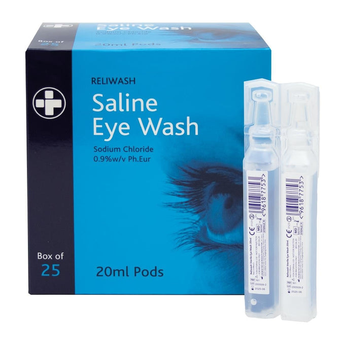 Gouttes oculaires salines stériles 20 ml (lot de 25) - Reliance Medical