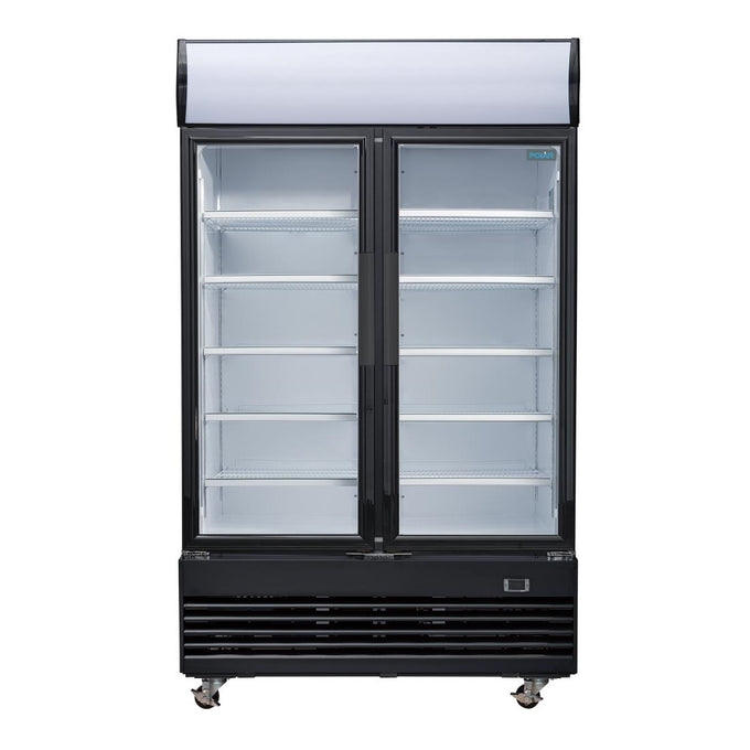 Vitrine réfrigérée positive 2 portes battantes avec caisson lumineux Série G 950 L noire - Polar