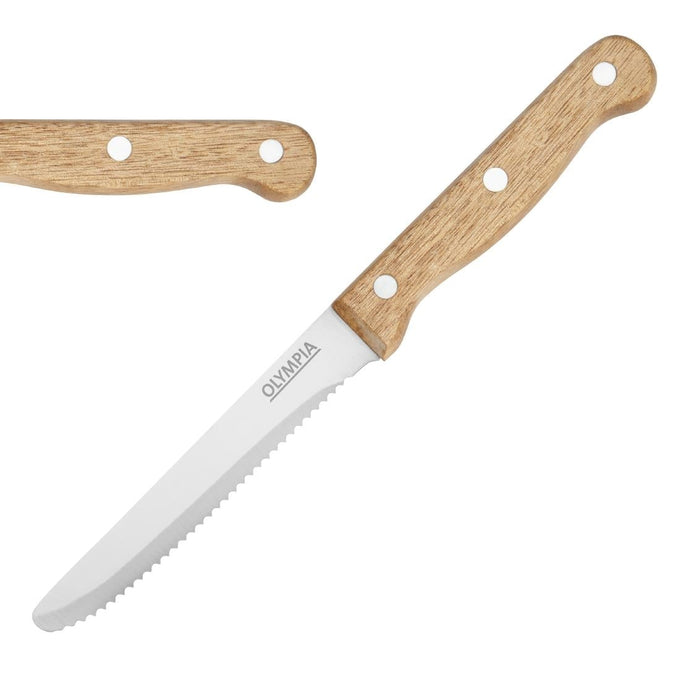 Couteaux à steak arrondis manche en bois d'acacia 100 % FSC 114 mm (lot de 12) - Olympia
