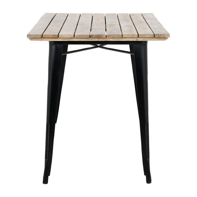 Table à manger à plateau à lattes en bois de manguier et piètement noir Bistro 1200 mm - Bolero