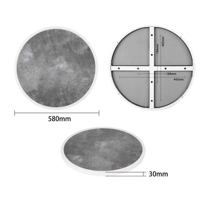 Plateau de table extérieur rond en verre trempé effet pierre foncée bord blanc 580 mm - Bolero