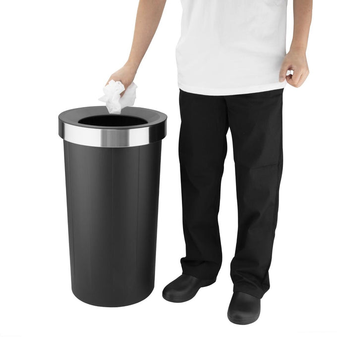 Poubelle ronde noire en polypropylène avec couvercle ouvert 60 L - Bolero