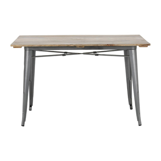 Table à manger à plateau à lattes en bois de manguier et piètement gris acier Bistro 1200 mm - Bolero