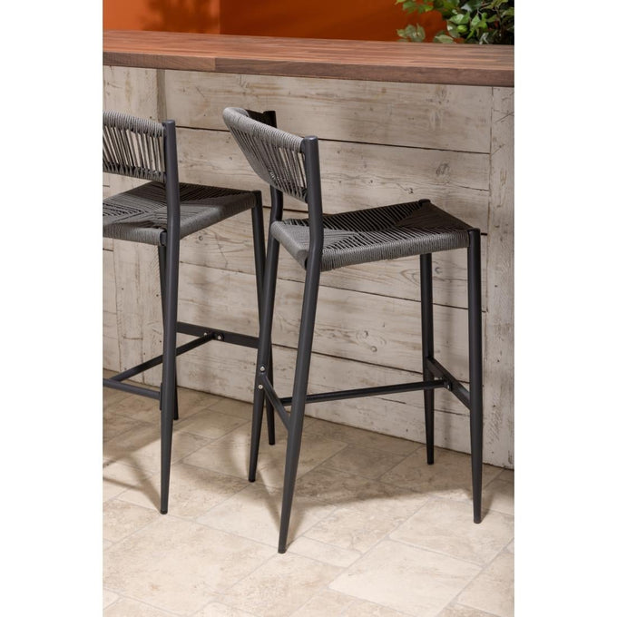 Tabourets de bar d'extérieur en rotin PE tressé Eden anthracite (lot de 2) - Bolero