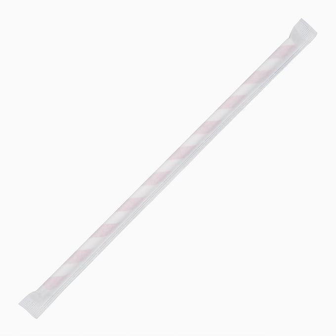 Pailles compostables en papier emballées individuellement à rayures rouges (lot de 250) - Fiesta Compostable