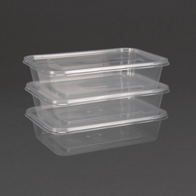 Petites boîtes en plastique micro-ondables avec couvercles 500 ml (lot de 250) - Fiesta Recyclable