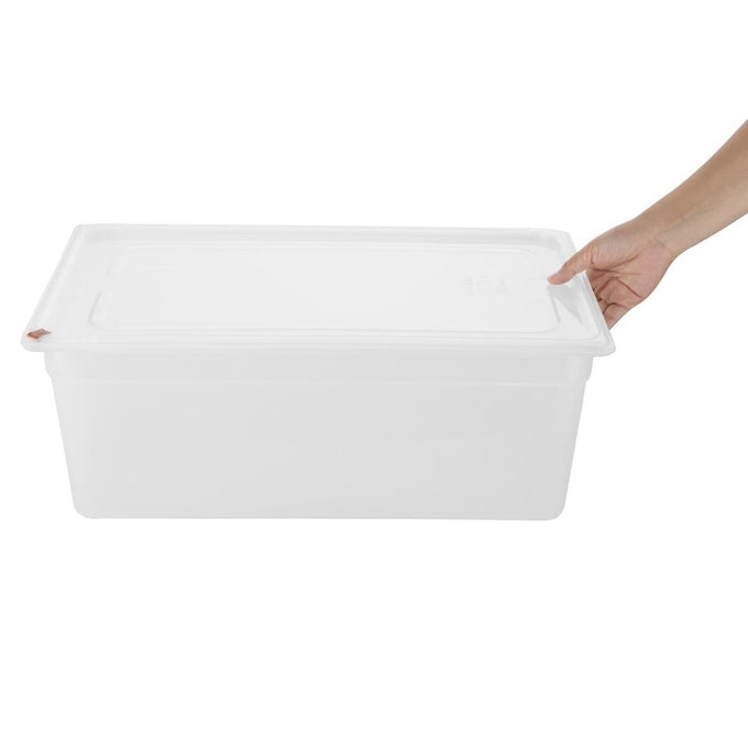 Bacs PP Click GN 1/1 avec couvercles et 7 clips de couleur 200 mm 25,6 L (lot de 2) - Hygiplas