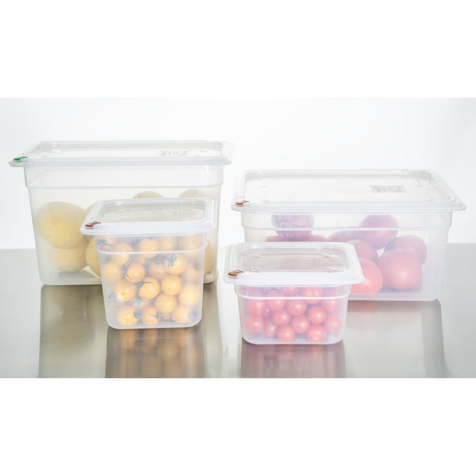 Bacs PP Click GN 1/1 avec couvercles et 7 clips de couleur 200 mm 25,6 L (lot de 2) - Hygiplas