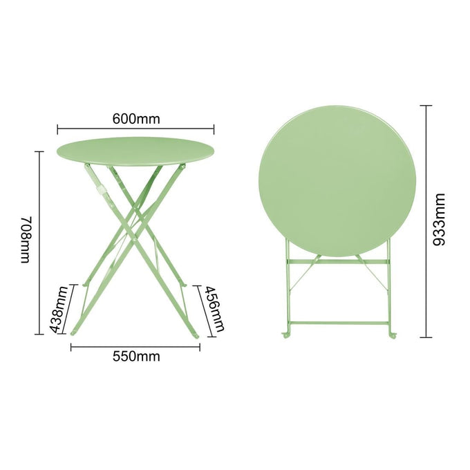 Table de terrasse carrée pliante en acier vert clair 595 mm - Bolero