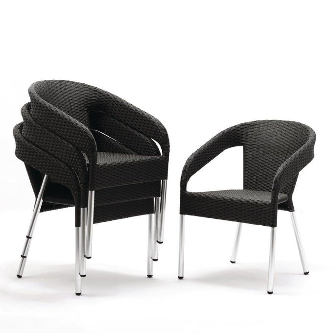 Fauteuils enveloppants bistro en rotin PE anthracite (lot de 4) - Bolero
