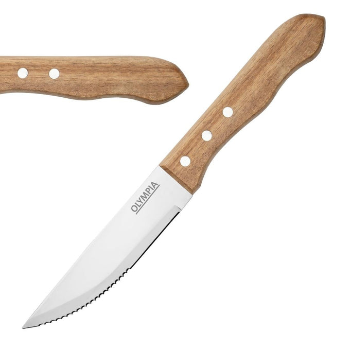 Couteaux à steak manche bois d'acacia 100 % FSC Jumbo 122 mm (lot de 12) - Olympia