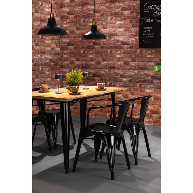 Table à manger à plateau à lattes en bois de manguier et piètement noir Bistro 1200 mm - Bolero