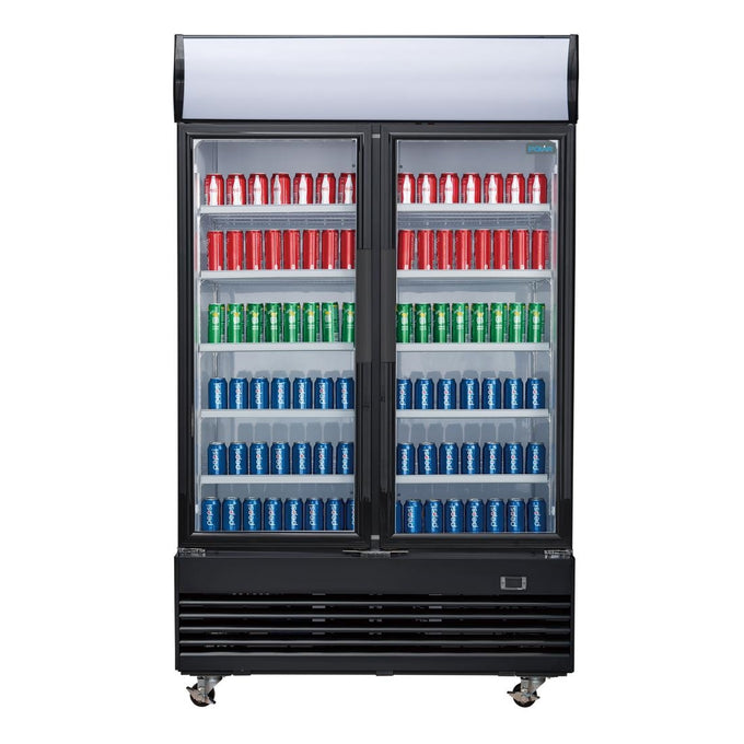 Vitrine réfrigérée positive 2 portes battantes avec caisson lumineux Série G 950 L noire - Polar