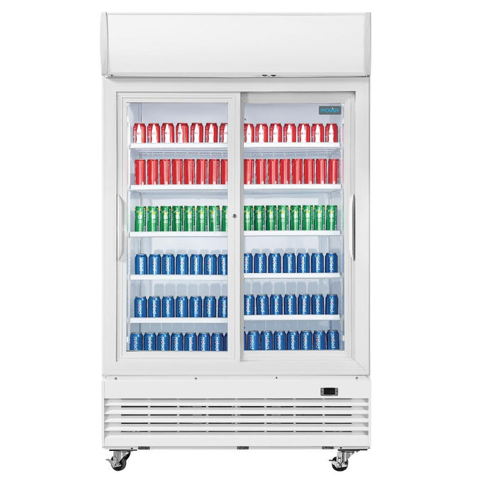 Armoire réfrigérée 2 portes vitrées coulissantes avec caisson lumineux Série G 950 L - Polar