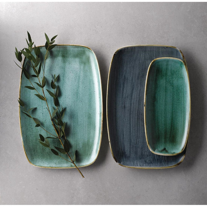 Assiettes oblongues Stonecast No.4 Samphire Green 269 × 127 mm (lot de 12) - Churchill