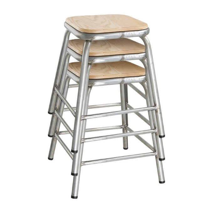 Tabouret bas en acier galvanisé avec assise en bois Cantina (lot de 4) - Bolero
