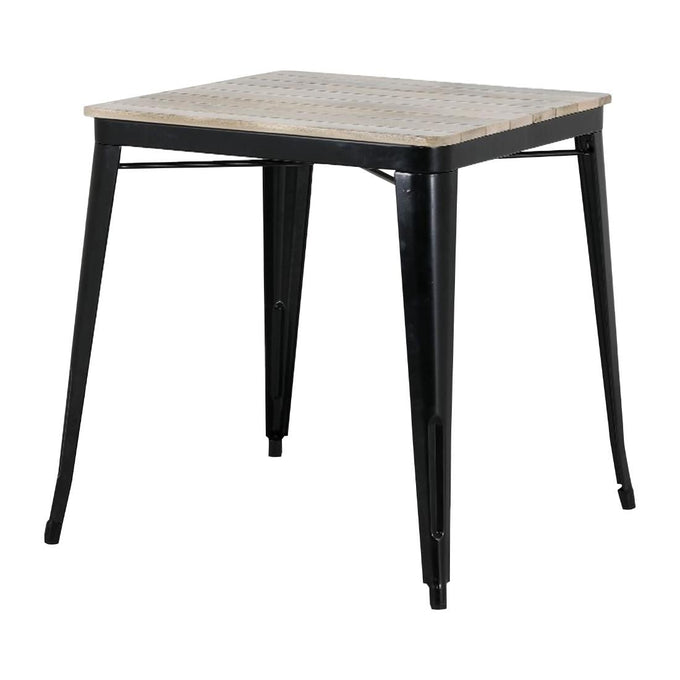 Table à manger à plateau à lattes en bois de manguier et piètement noir Bistro 650 mm - Bolero