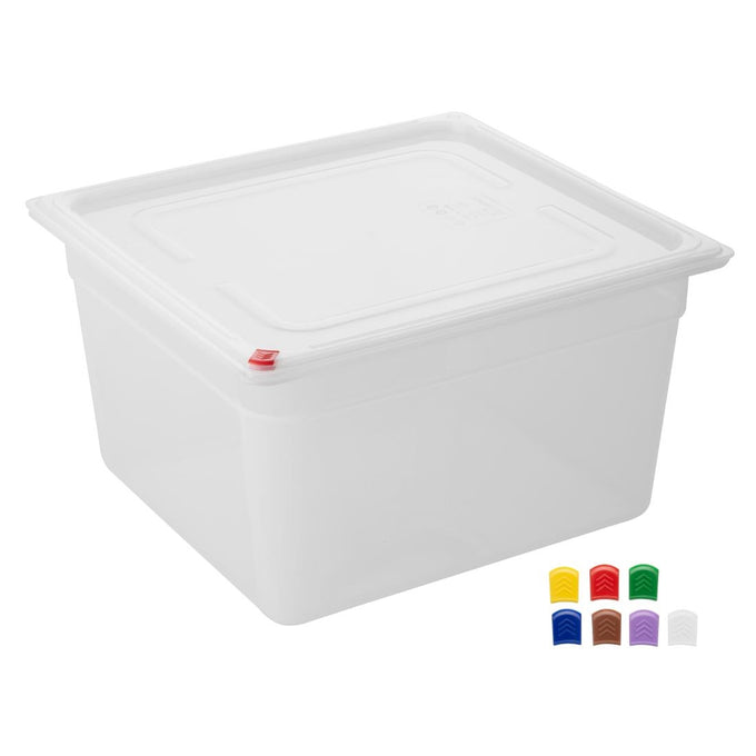 Bacs PP Click GN 2/3 avec couvercles et 7 clips de couleur 200 mm 16,1 L (lot de 4) - Hygiplas