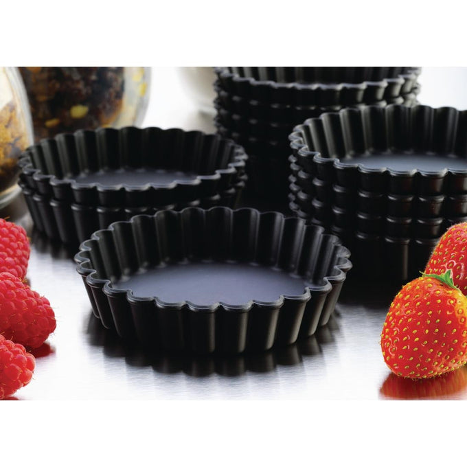 Moules à tartelette ronds cannelés Exoglass 100 mm (lot de 12) - Matfer Bourgeat