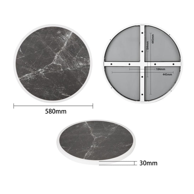 Plateau de table extérieur rond en verre trempé effet granit foncé bord blanc 580 mm - Bolero