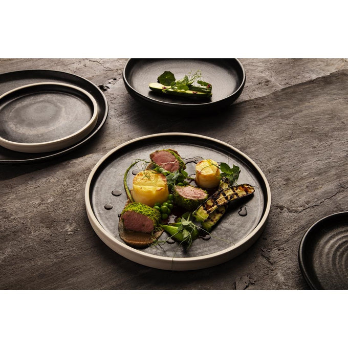 Assiettes plates bord droit noir mat Canvas 180 mm (lot de 6) - Olympia
