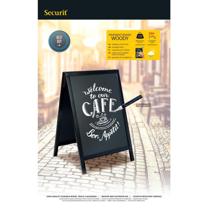 Petit panneau de trottoir avec cadre en pin laqué noir - Securit