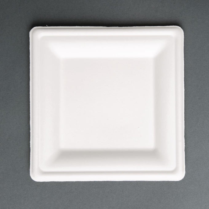 Assiettes carrées en bagasse 261 mm (lot de 50) - Fiesta Compostable