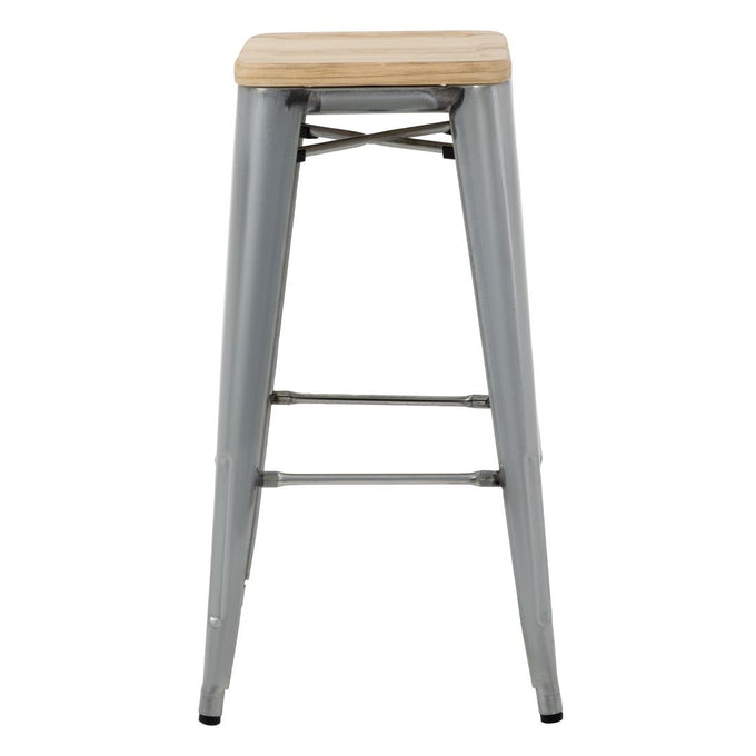 Tabourets hauts en acier galvanisé avec assise en bois Bistro (lot de 4) - Bolero