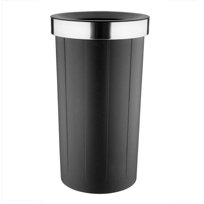 Poubelle ronde noire en polypropylène avec couvercle ouvert 60 L - Bolero