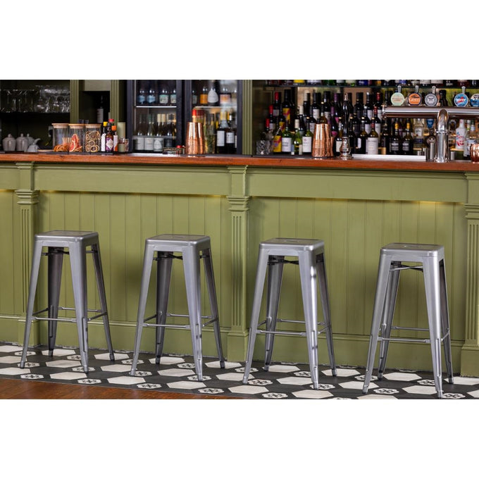 Tabourets hauts en acier galvanisé Bistro gris métallisé (lot de 4) - Bolero