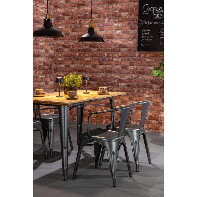 Table à manger à plateau à lattes en bois de manguier et piètement gris acier Bistro 1200 mm - Bolero