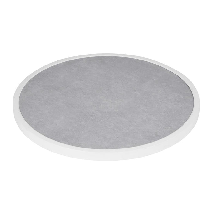 Plateau de table extérieur rond en verre trempé effet pierre gris clair bord blanc 580 mm - Bolero